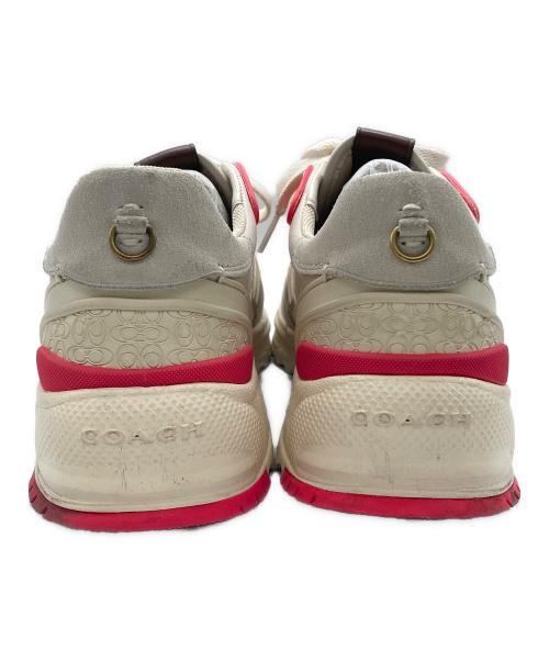 COACH（コーチ）COACH (コーチ) シグネチャーロゴレザーローカットスニーカー ベージュ×ピンク サイズ:24の古着・服飾アイテム