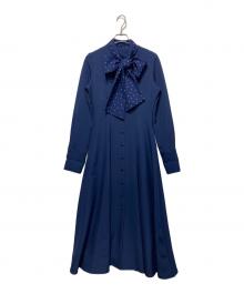 JENNE（ジェンヌ）の古着「ドットボータイ ダブルクロスワンピース」｜ネイビー