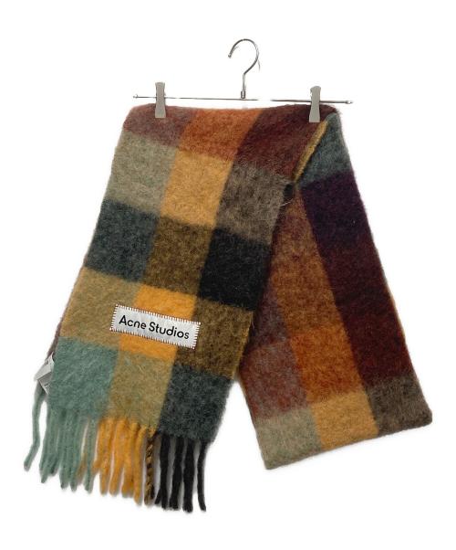 Acne studios（アクネ ストゥディオス）Acne studios (アクネ ストゥディオス) モヘアチェックスカーフ オレンジ×ブラウンの古着・服飾アイテム