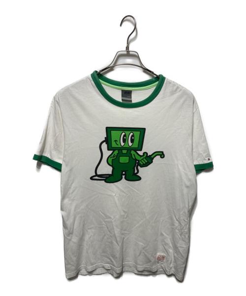 55DSL（フィフテーファイブディーエスエル）55DSL (フィフテーファイブディーエスエル) リンガープリントTシャツ ホワイト×グリーン サイズ:Mの古着・服飾アイテム