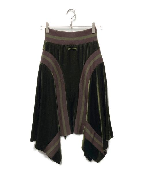 Jean Paul Gaultier FEMME（ジャンポールゴルチエ フェム）Jean Paul Gaultier FEMME (ジャンポールゴルチェフェム) フロントジップベロアスカート グリーン サイズ:38の古着・服飾アイテム