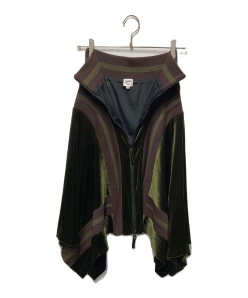 Jean Paul Gaultier FEMME（ジャンポールゴルチエ フェム）Jean Paul Gaultier FEMME (ジャンポールゴルチェフェム) フロントジップベロアスカート グリーン サイズ:38の古着・服飾アイテム