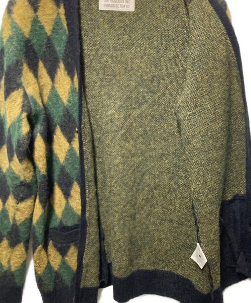 WACKO MARIA（ワコマリア）WACKO MARIA (ワコマリア) ベビーアルパカダイアモンドチェックニットカーディガン イエロー×グリーン サイズ:Ｍの古着・服飾アイテム