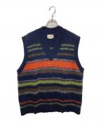 HERMESエルメス）の古着「ウールカシミヤニットベスト」｜ネイビー×オレンジ