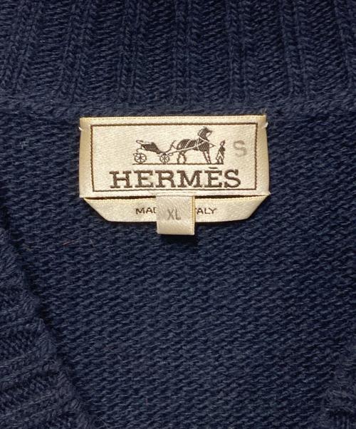 HERMES（エルメス）HERMES (エルメス) ウールカシミヤニットベスト ネイビー×オレンジ サイズ:XLの古着・服飾アイテム