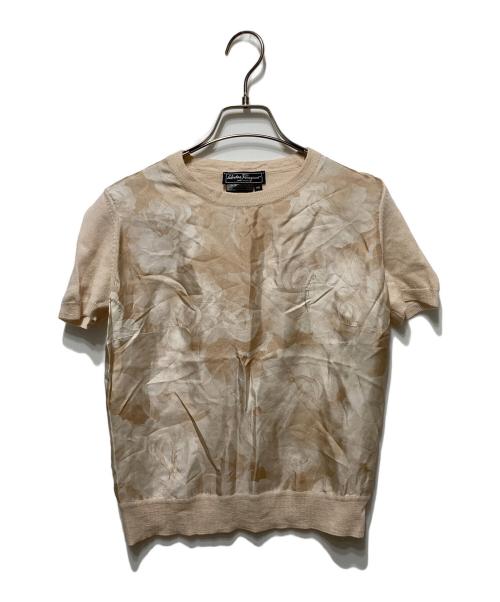 Salvatore Ferragamo（サルヴァトーレ フェラガモ）Salvatore Ferragamo (サルヴァトーレ フェラガモ) シルク切替ニット ベージュ サイズ:XSの古着・服飾アイテム