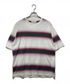 UNUSEDアンユーズド）の古着「オンブレボーダーTシャツ」｜ピンク×ホワイト
