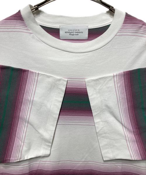 UNUSED（アンユーズド）UNUSED (アンユーズド) オンブレボーダーTシャツ ピンク×ホワイト サイズ:2の古着・服飾アイテム