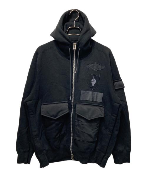 sacai（サカイ）sacai (サカイ) SPIEWAK (スピワック) 24AW Multi Patch Cotton Jersey Hoodie ブラック サイズ:1の古着・服飾アイテム