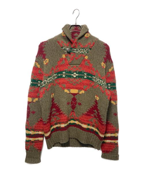 POLO RALPH LAUREN（ポロ・ラルフローレン）POLO RALPH LAUREN (ポロ・ラルフローレン) コンチョボタンネイティブ柄ニット ブラウン サイズ:Ｍの古着・服飾アイテム