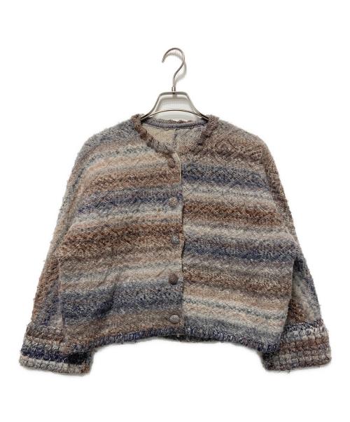 HaaT（ハート）HaaT (ハート) クルーネックカーディガン ネイビー×ブラウン サイズ:2の古着・服飾アイテム