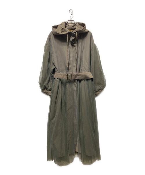 Belle vintage（ベル ヴィンテージ）Belle vintage (ベル ヴィンテージ) ロングチュールフーデッドコート カーキの古着・服飾アイテム