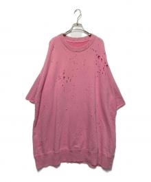 MM6 Maison Margiela（エムエムシックスメゾンマルジェラ）の古着「ダメージ加工スウェットワンピース」｜ピンク