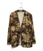 MACPHEEマカフィー）の古着「フラワーカモフラージュプリント ノーカラージャケット」｜ベージュ×ブラウン