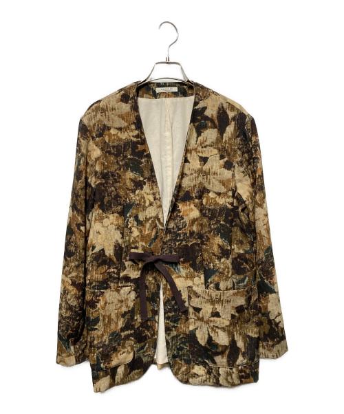 MACPHEE（マカフィー）MACPHEE (マカフィー) フラワーカモフラージュプリント ノーカラージャケット ベージュ×ブラウン サイズ:36の古着・服飾アイテム
