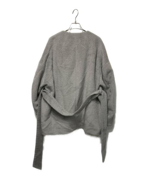 Mame Kurogouchi（マメクロゴウチ）Mame Kurogouchi (マメクロゴウチ) ウール/キッドモヘヤ リボンベルト付 比翼 ノーカラー ジャケット グレー サイズ:1の古着・服飾アイテム