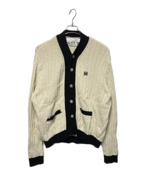 SATUR（セター）SATUR (セター) FARO POCKET BOUCLE CARDIGAN ブラック×ホワイト サイズ:XLの古着・服飾アイテム