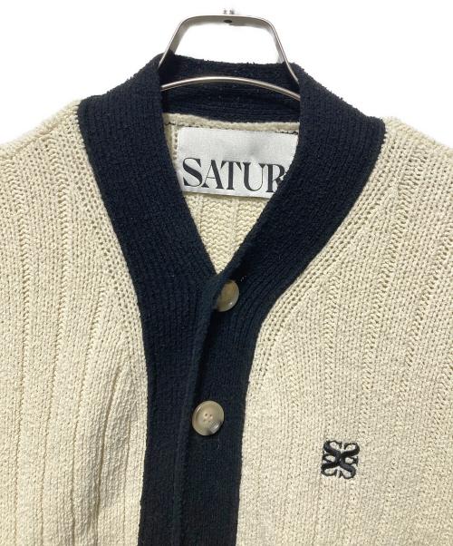 SATUR（セター）SATUR (セター) FARO POCKET BOUCLE CARDIGAN ブラック×ホワイト サイズ:XLの古着・服飾アイテム