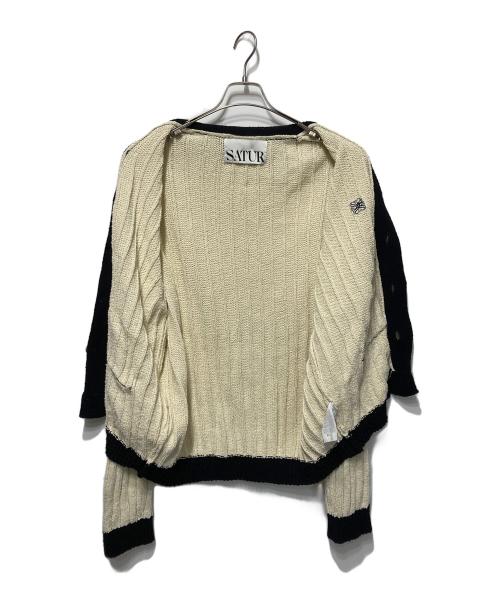 SATUR（セター）SATUR (セター) FARO POCKET BOUCLE CARDIGAN ブラック×ホワイト サイズ:XLの古着・服飾アイテム