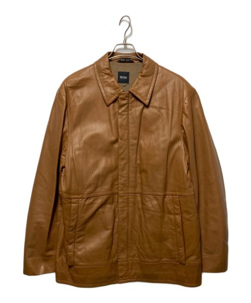 BOSS HUGO BOSS（ボス ヒューゴボス）BOSS HUGO BOSS (ボス ヒューゴボス) ラムレザージャケット ブラウン サイズ:52の古着・服飾アイテム