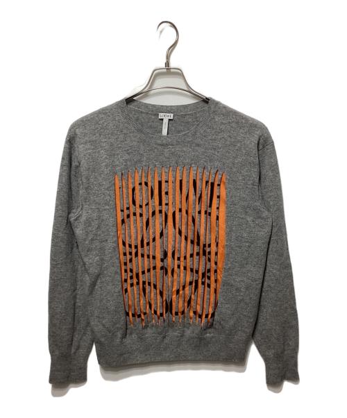 LOEWE（ロエベ）LOEWE (ロエベ) ロゴメッシュデザインカシミヤニットセーター グレー サイズ:Mの古着・服飾アイテム