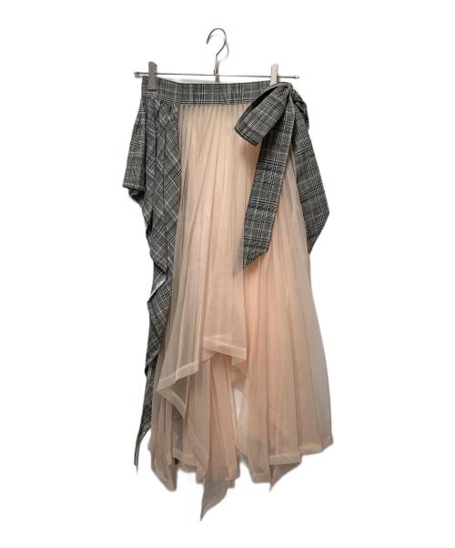 AKIKOAOKI（アキコアオキ）AKIKOAOKI (アキコアオキ) プリーツエプロン ピンク×グレー サイズ:FREEの古着・服飾アイテム