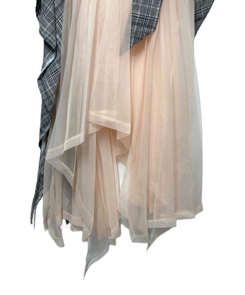 AKIKOAOKI（アキコアオキ）AKIKOAOKI (アキコアオキ) プリーツエプロン ピンク×グレー サイズ:FREEの古着・服飾アイテム