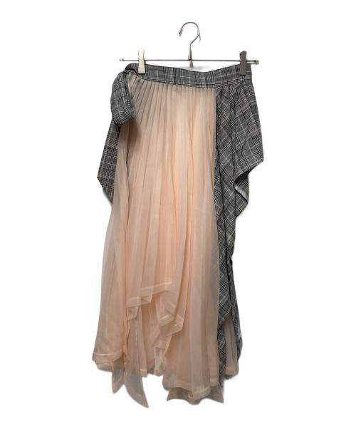 AKIKOAOKI（アキコアオキ）AKIKOAOKI (アキコアオキ) プリーツエプロン ピンク×グレー サイズ:FREEの古着・服飾アイテム