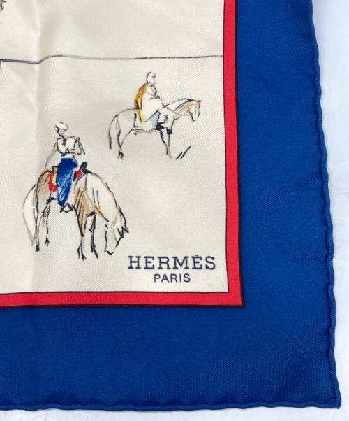 HERMES（エルメス）HERMES (エルメス) カレ45スカーフ ベージュ×ブルーの古着・服飾アイテム