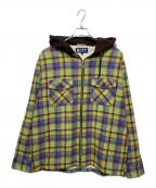 BoTTボット）の古着「Hooded Flannel Shirt」｜グリーン×レッド
