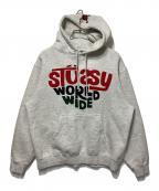 stussyステューシー）の古着「WORLD WIDEパーカー」｜グレー