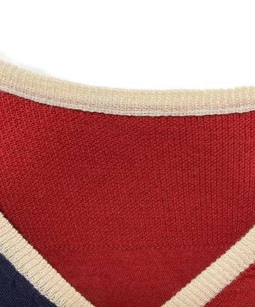 BRU NA BOINNE（ブルーナボイン）BRU NA BOINNE (ブルーナボイン) 薄手ツートンカーディガン レッド×ネイビー サイズ:Lの古着・服飾アイテム