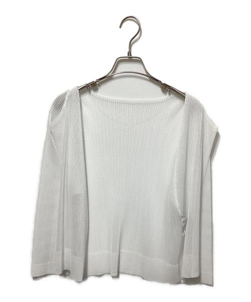 PLEATS PLEASE（プリーツプリーズ）PLEATS PLEASE (プリーツプリーズ) メッシュプリーツカーディガン ホワイト サイズ:3の古着・服飾アイテム