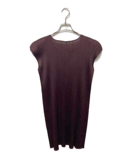 PLEATS PLEASE（プリーツプリーズ）PLEATS PLEASE (プリーツプリーズ) トーテムポール柄プリーツブラウス ボルドー サイズ:3の古着・服飾アイテム