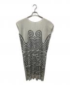 PLEATS PLEASEプリーツプリーズ）の古着「エンボス加工 フレンチスリーブ ワンピース」｜グレー×カーキ