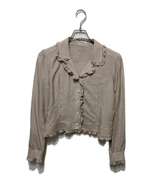 Rene（ルネ）Rene (ルネ) フリルストライプセットアップ ベージュ サイズ:38の古着・服飾アイテム
