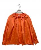 BALLSEYボールジィ）の古着「ハイカウントサテン フリルネックブラウス」｜オレンジ
