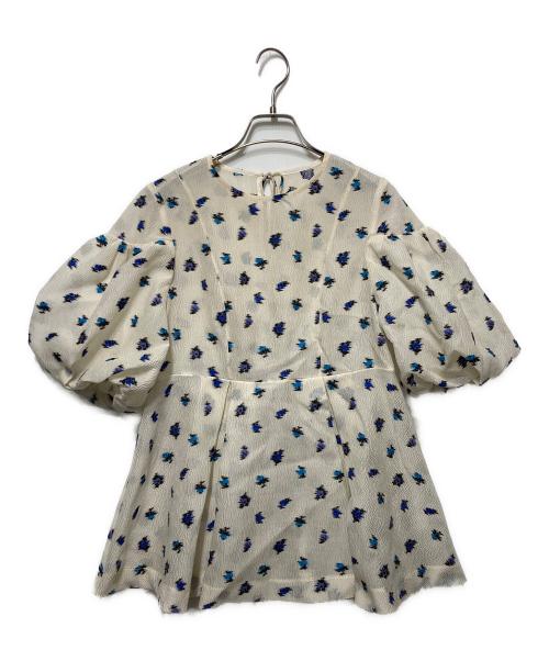 FRAY ID（フレイ アイディー）FRAY ID (フレイ アイディー) ドロップショルダーパフスリーブチュニック アイボリー×ブルー サイズ:1の古着・服飾アイテム