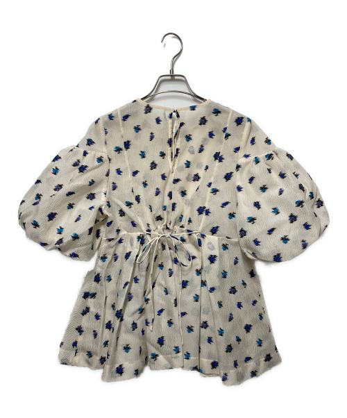 FRAY ID（フレイ アイディー）FRAY ID (フレイ アイディー) ドロップショルダーパフスリーブチュニック アイボリー×ブルー サイズ:1の古着・服飾アイテム