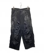 MUZE TURQUOISE LABELミューズ ターコイズ レーベル）の古着「ダメージデニムパンツ」｜ブラック