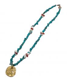 MUZE×EMPTY SETT（ミューズ×エンプティ―セット）の古着「エンブレム ストーン ネックレス ターコイズ」｜ブルー×ゴールド