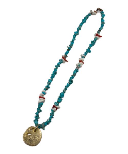 MUZE（ミューズ）MUZE (ミューズ) EMPTY SETT (エンプティ―セット) エンブレム ストーン ネックレス ターコイズ ブルー×ゴールドの古着・服飾アイテム