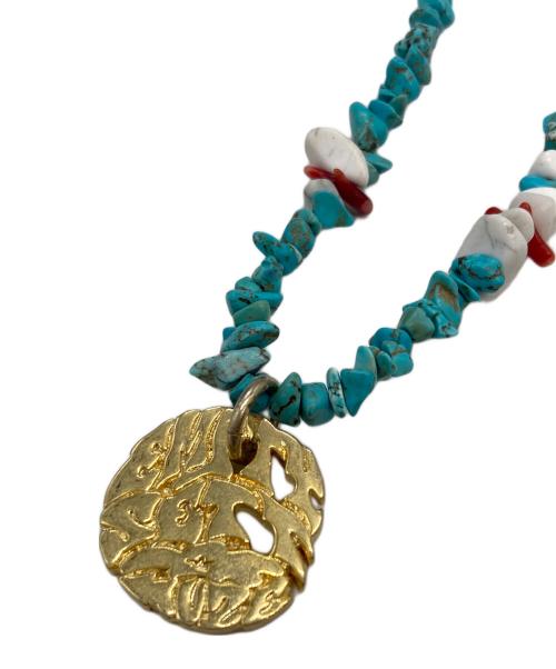 MUZE（ミューズ）MUZE (ミューズ) EMPTY SETT (エンプティ―セット) エンブレム ストーン ネックレス ターコイズ ブルー×ゴールドの古着・服飾アイテム