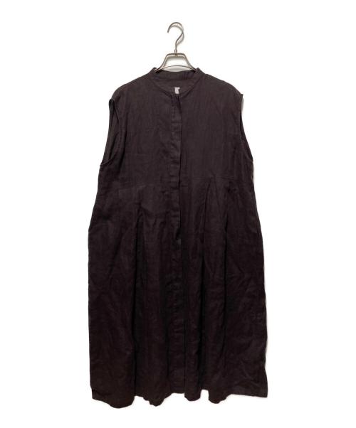 Honnete（オネット）Honnete (オネット) コットンタイプライターマンダリンカラータックドレス ブラウン サイズ:freeの古着・服飾アイテム