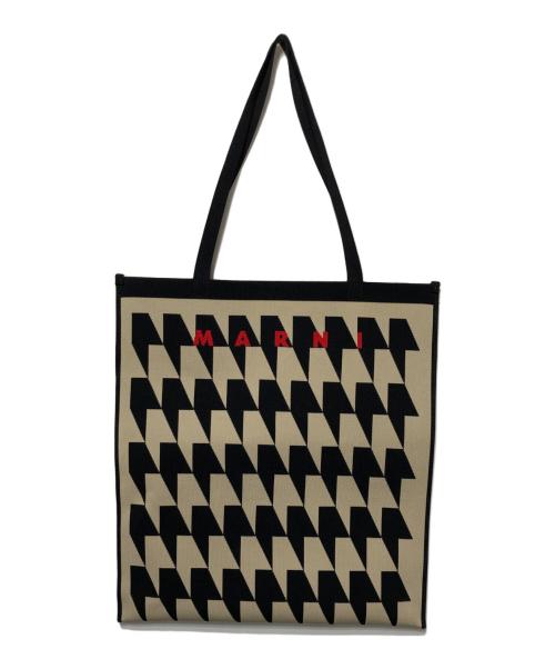 MARNI（マルニ）MARNI (マルニ) 千鳥柄ジャガードトートバッグ ブラック×ベージュの古着・服飾アイテム