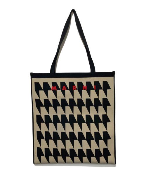 MARNI（マルニ）MARNI (マルニ) 千鳥柄ジャガードトートバッグ ブラック×ベージュの古着・服飾アイテム