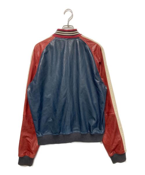 DIESEL（ディーゼル）DIESEL (ディーゼル) ボンバーレザージャケット ネイビー×レッド サイズ:XLの古着・服飾アイテム