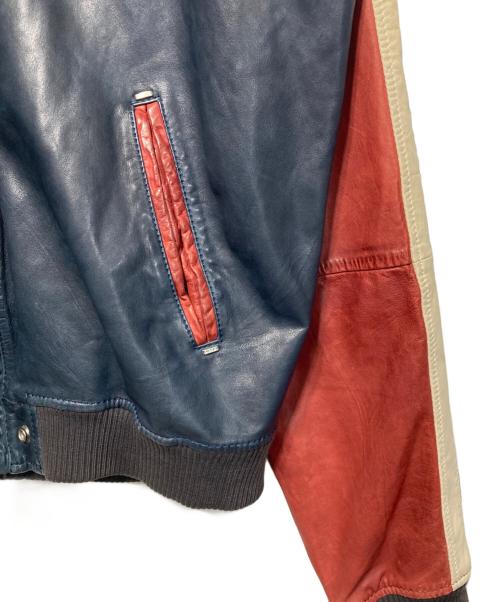 DIESEL（ディーゼル）DIESEL (ディーゼル) ボンバーレザージャケット ネイビー×レッド サイズ:XLの古着・服飾アイテム