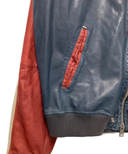 DIESEL（ディーゼル）DIESEL (ディーゼル) ボンバーレザージャケット ネイビー×レッド サイズ:XLの古着・服飾アイテム