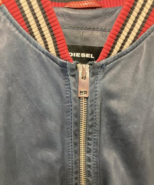 DIESEL（ディーゼル）DIESEL (ディーゼル) ボンバーレザージャケット ネイビー×レッド サイズ:XLの古着・服飾アイテム